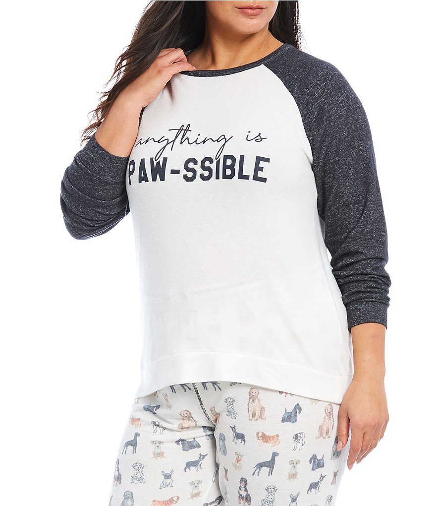 PJ Salvage Plus Anything is Paw-ssible Peachy Jersey Knit Raglan Sleep Top