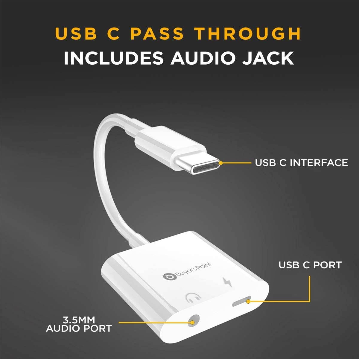 Buyer&rsquo;s Point USB C Headphone Adapter 2 DAC Hi-Res USB C to 3.5MM Audio Headphone Jack Adapter Compatible with Google Pixel2/2XL/3/3XL/5.0/XL 5.5 /Huawei Mate10 Pro/HTC U11 and More - 1 Pack