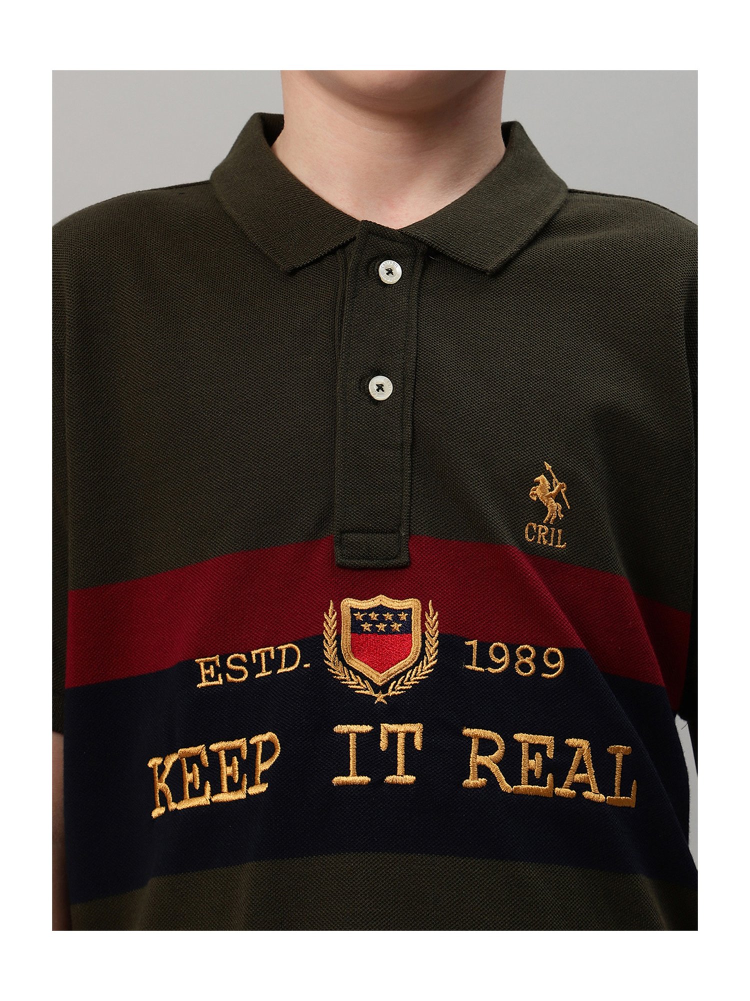 Cantabil Boys Olive Embroidered Polo T-Shirt