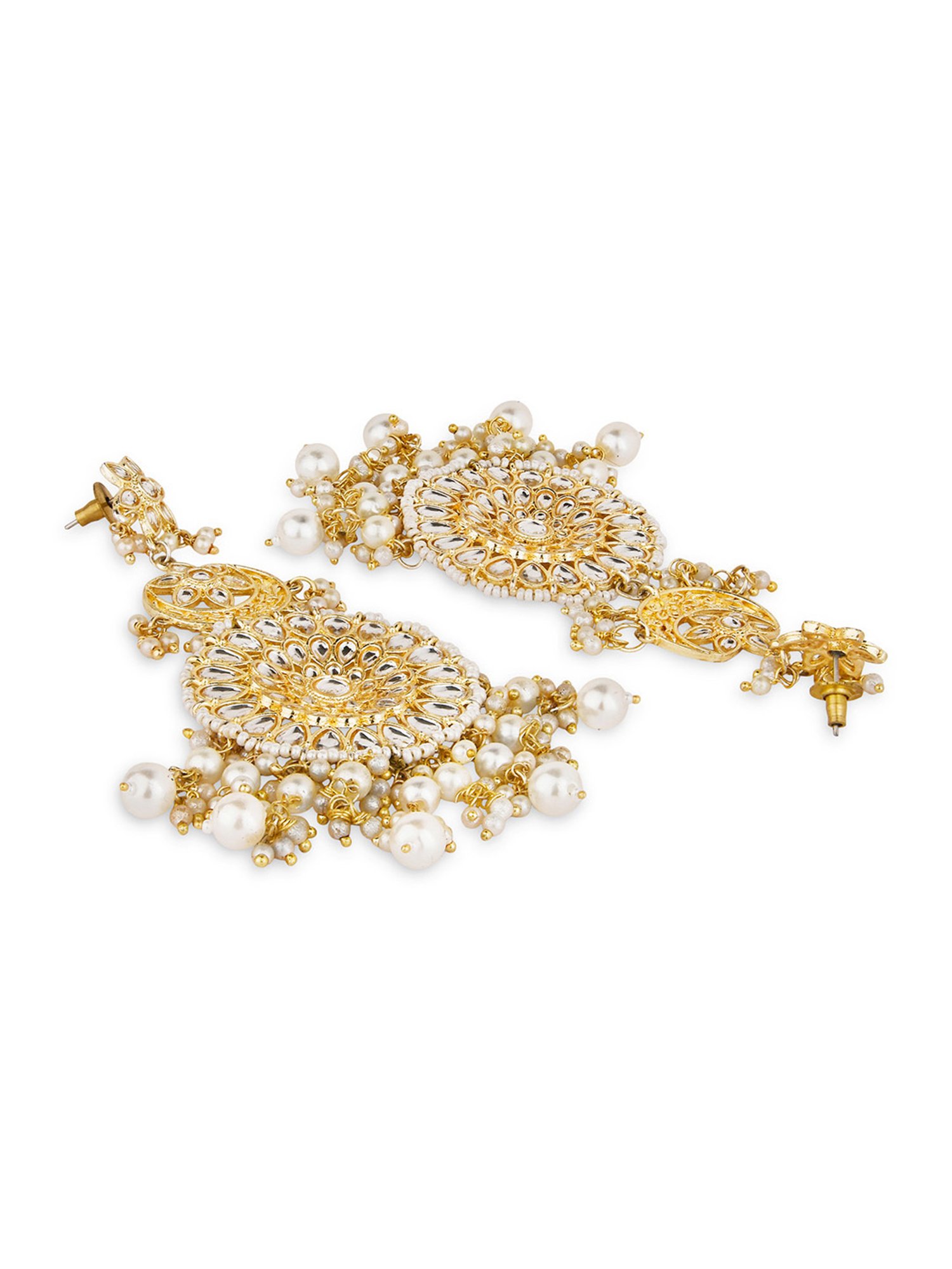 Fida Floral Chand Golden and Pearl White Dangler Earrings