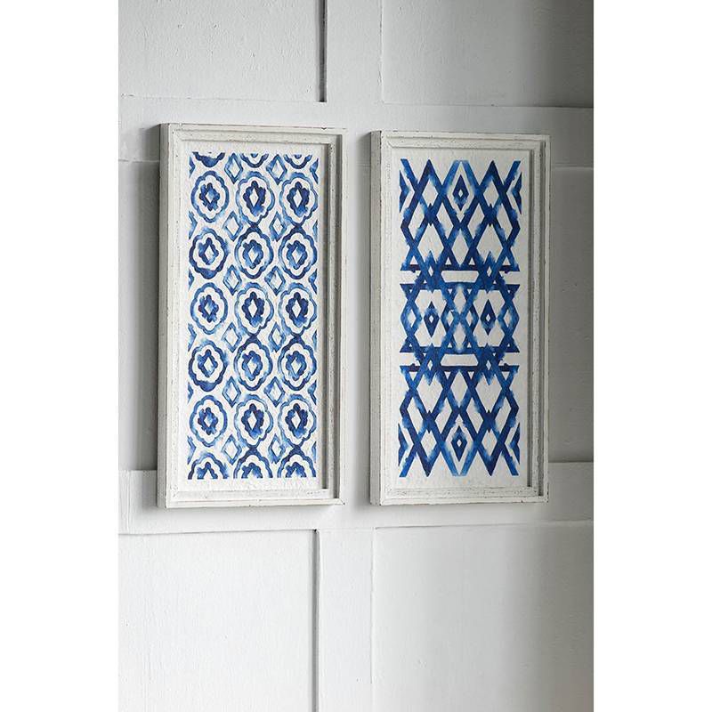 Set of 2 Decorative Wall Decors White/Indigo - A&B Home