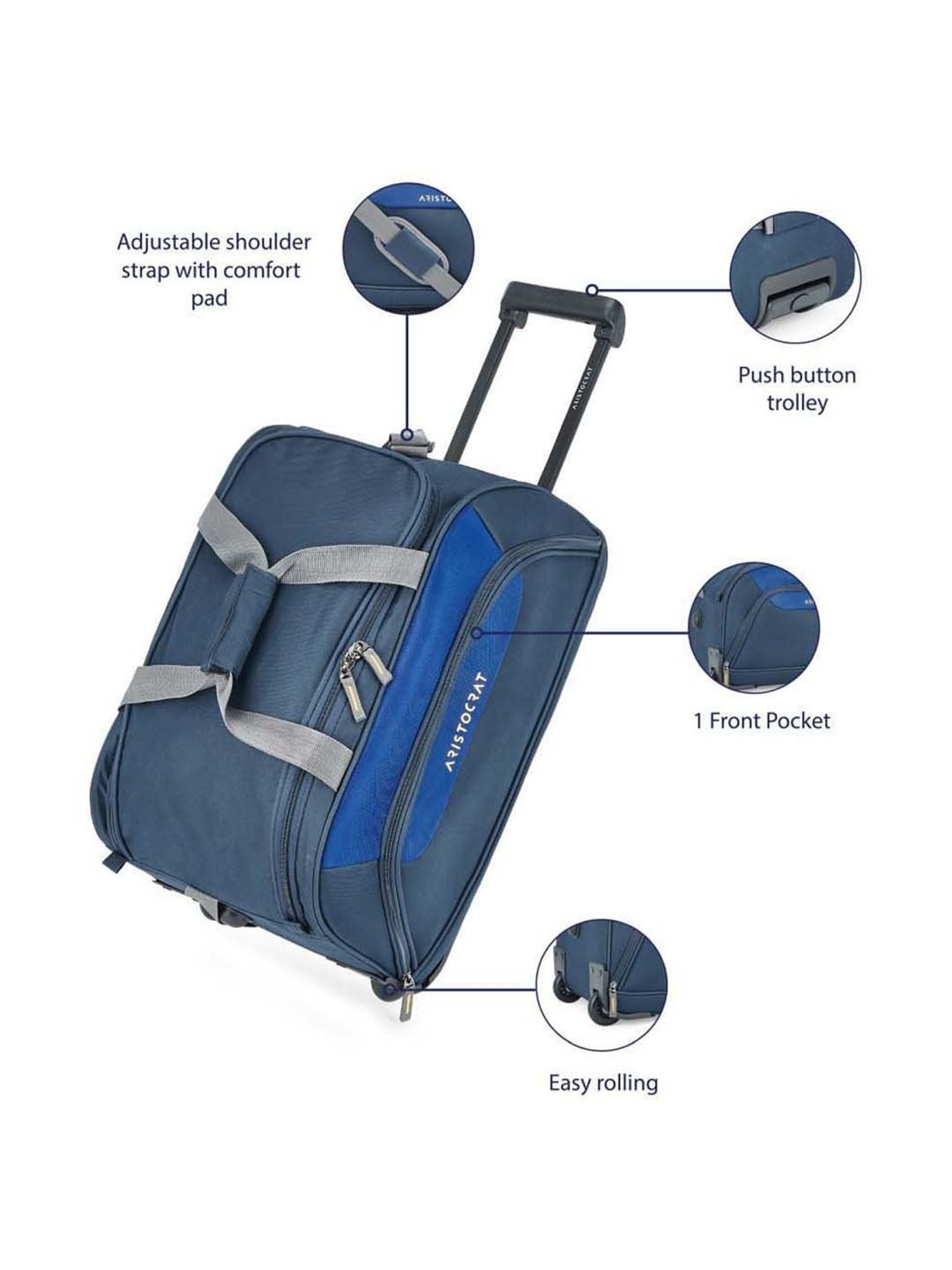 Aristocrat Blue Small Soft Cabin Trolley - 55 cm