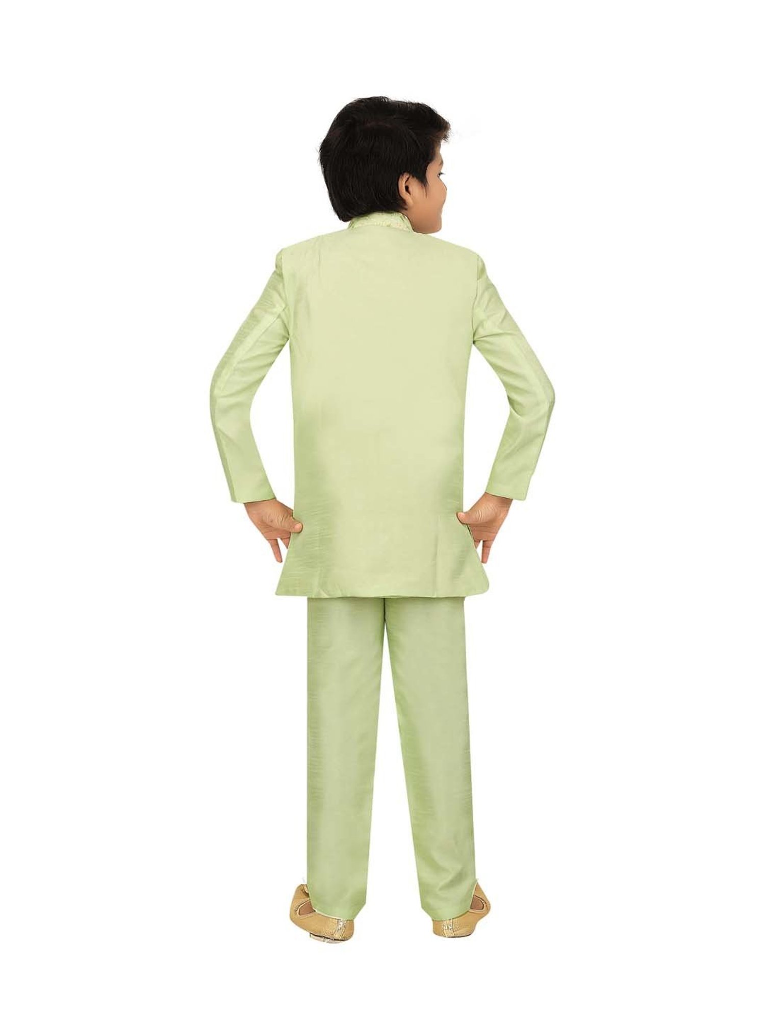 VASTRAMAY Boys Turquoise Floral Full Sleeves Indowestern