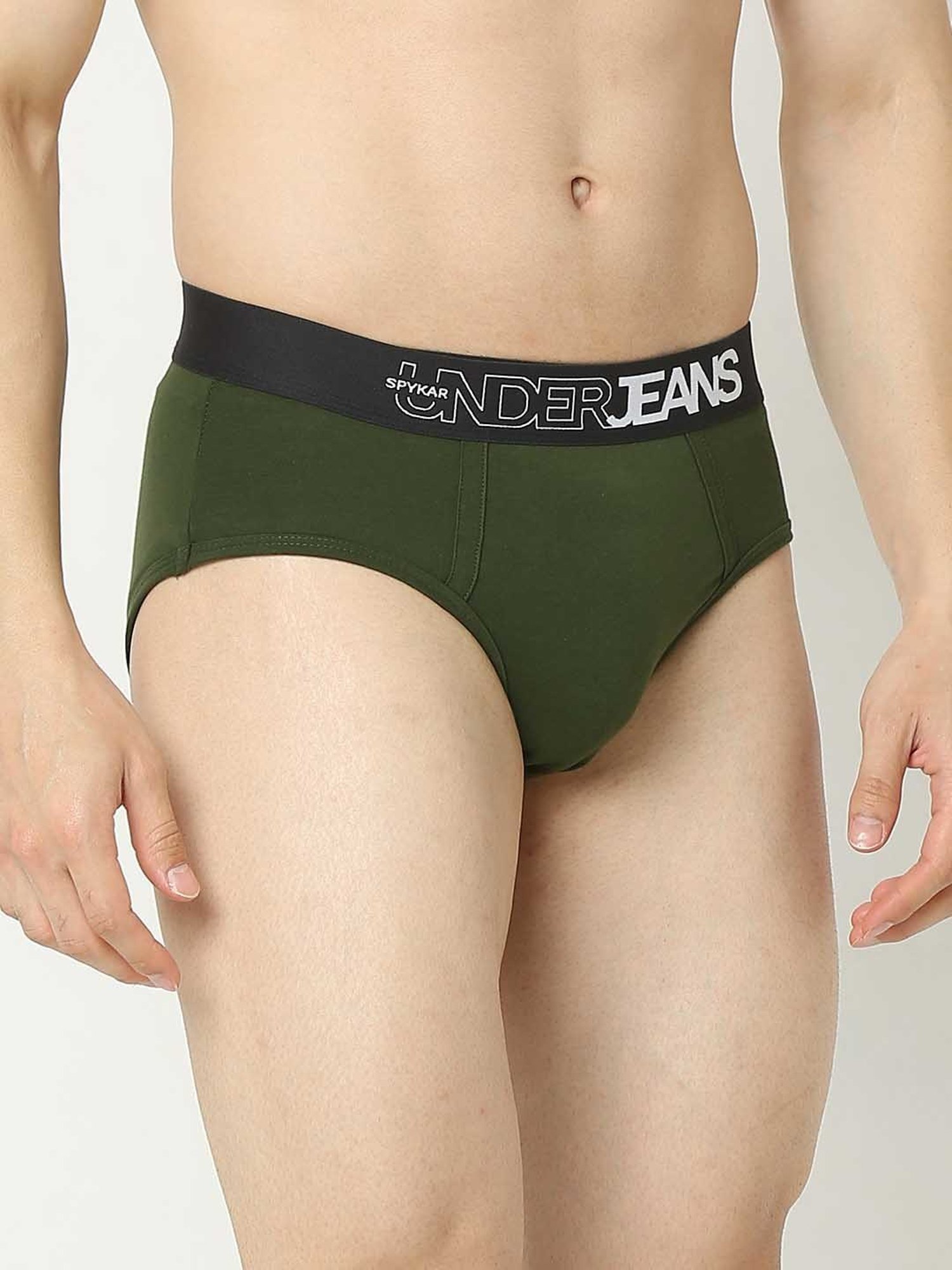 UnderJeans by Spykar Green Regular Fit Briefs - Pack of 2