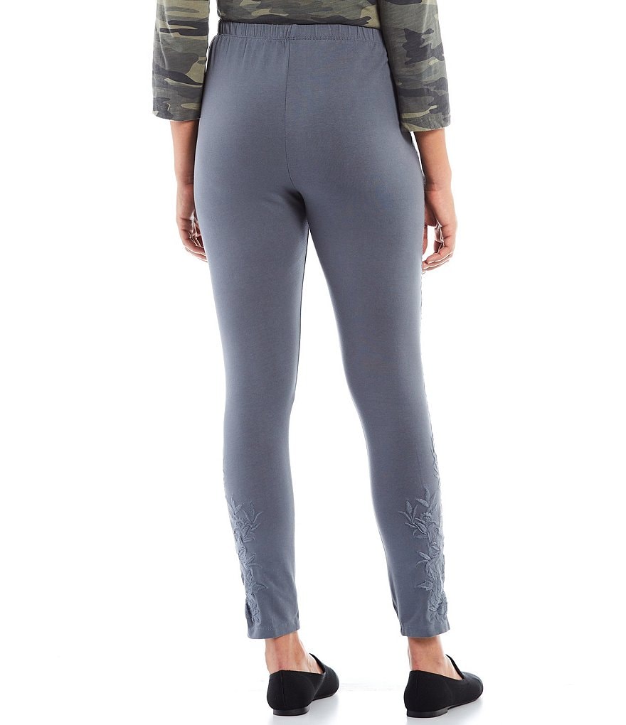 Karyn Seo Addison Tonal Embroidered Cotton Blend Leggings