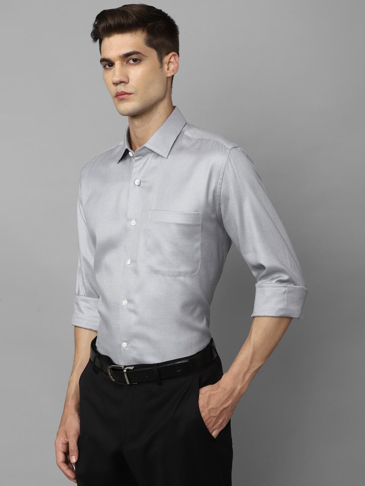 Luxure By Louis Philippe Grey Cotton Regular Fit Printed Shirt