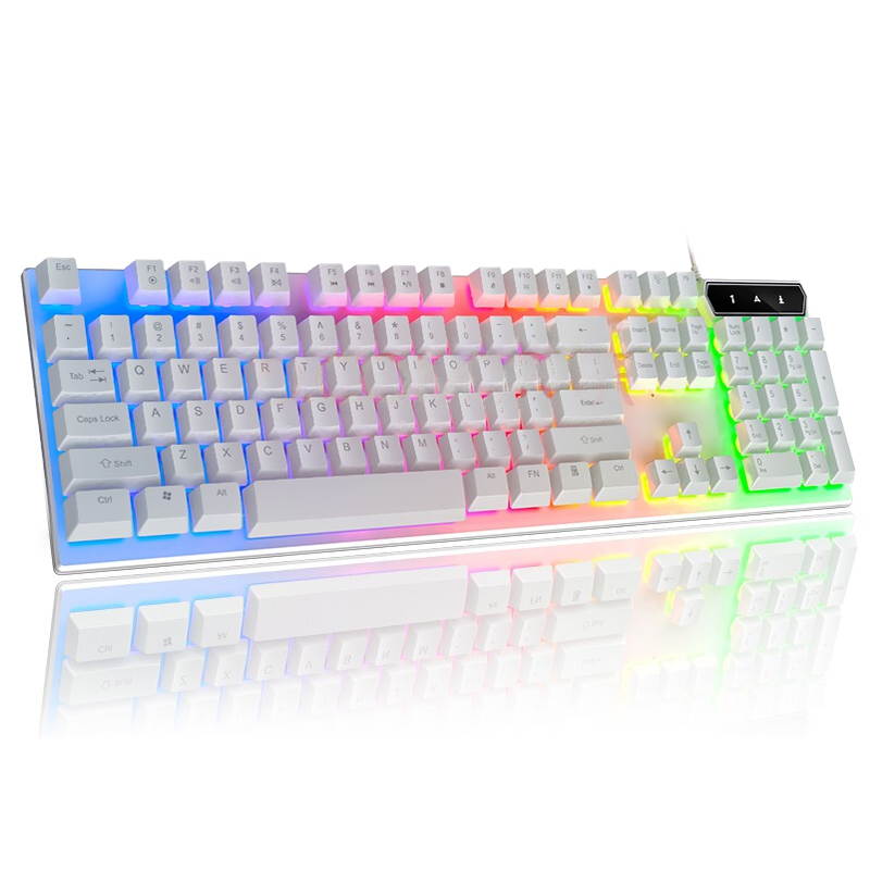 Vicabo 104 keys USB Wired Mechanical Feeling  Gaming Keyboard, Small Compact Multicolour LED Backlit, Multimedia Function Keys, Water Resistant for PC/Laptop/Mac - White