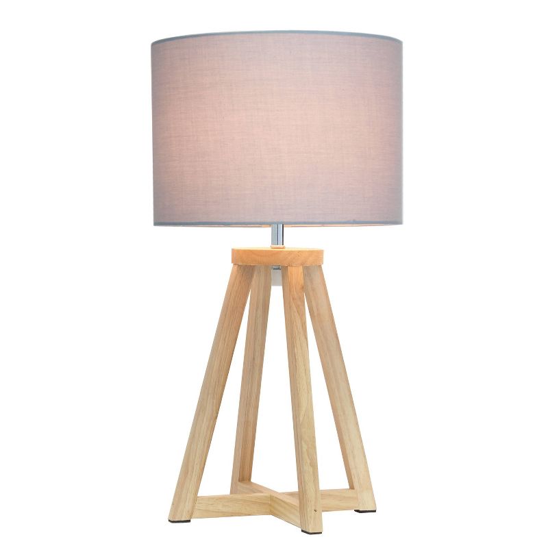 Natural Wood Interlocked Triangular Table Lamp with Fabric Shade Brown - Simple Designs