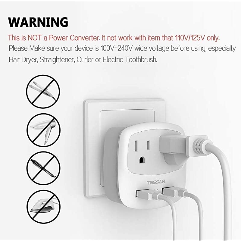 European Travel Plug Adapter  International Power Adaptor with 2 USB 2 American Sockets Europe Outlet Adapter for USA to Most of EU Iceland Italy Spain France Type C