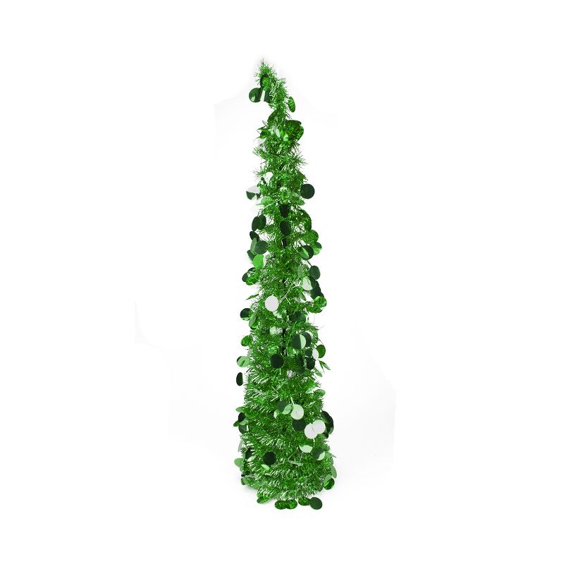 Penn 33" Pre-Lit Green Pop Up Artificial Christmas Tinsel Cone Tree - Polar White LED Lights
