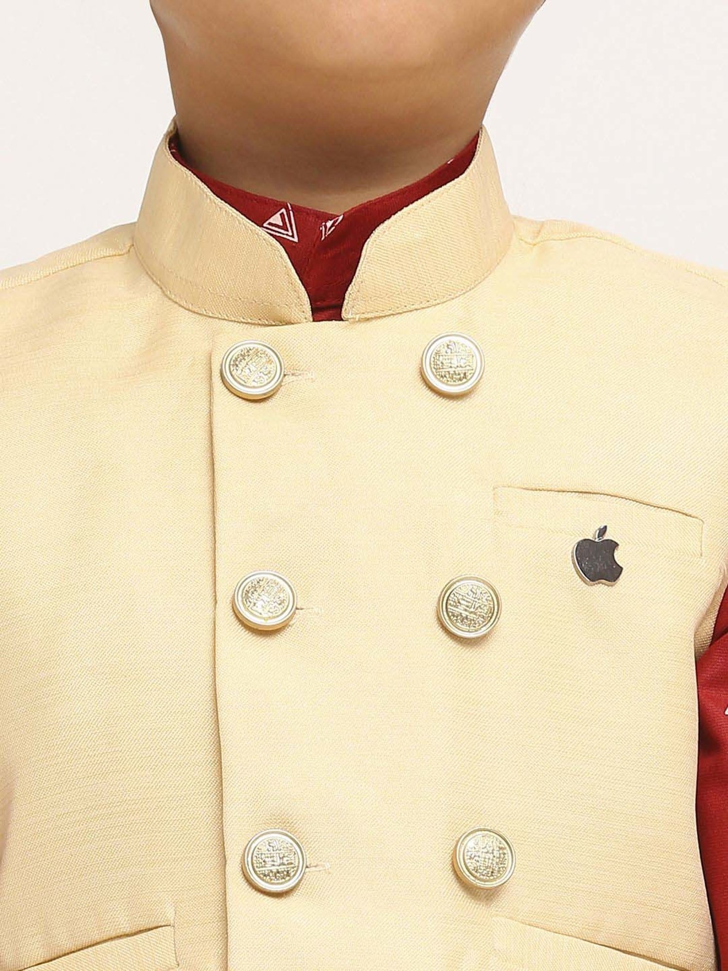 Kids Island Boys Red & Beige Solid Full Sleeves Suit Set