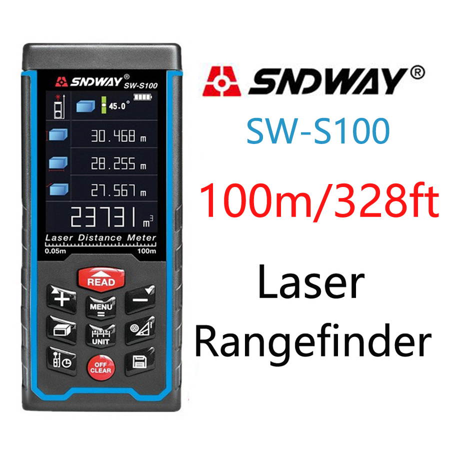 Sndway SW-S100 Laser Distance Meter 100m 328ft Digital Distance Meter 100m Laser Rangefinder Area Volume Diastimeter S100