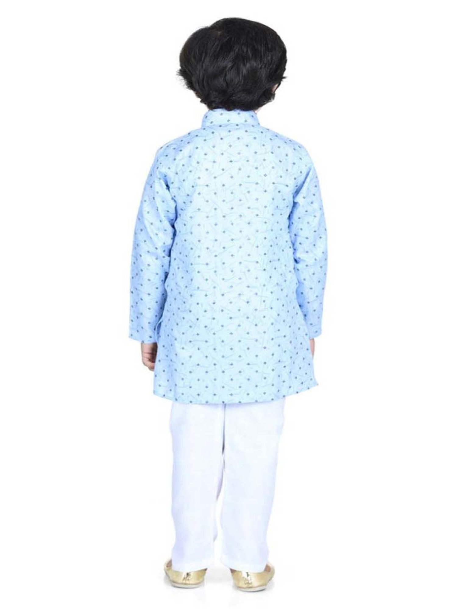 AJ Dezines Kids Blue Cotton Printed Full Sleeves Kurta Set
