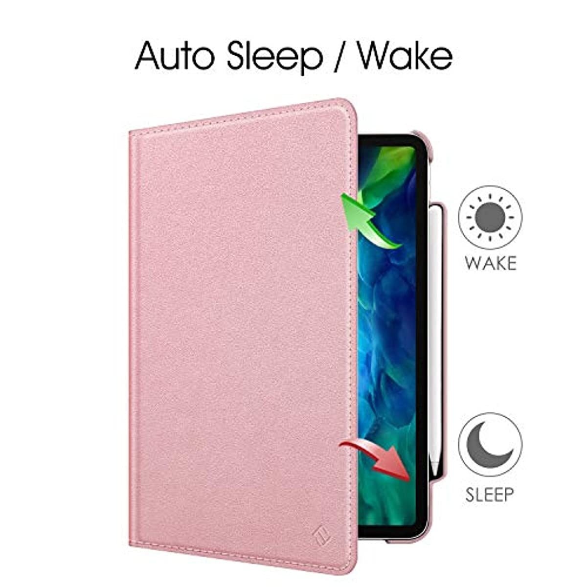 Fintie Case with Built-in Pencil Holder for iPad Pro 11" 2020 & 2018 [Support 2nd Gen Pencil Charging Mode] - 360 Degree Rotating Stand Protective Cover with Auto Sleep/Wake, Rose Gold
