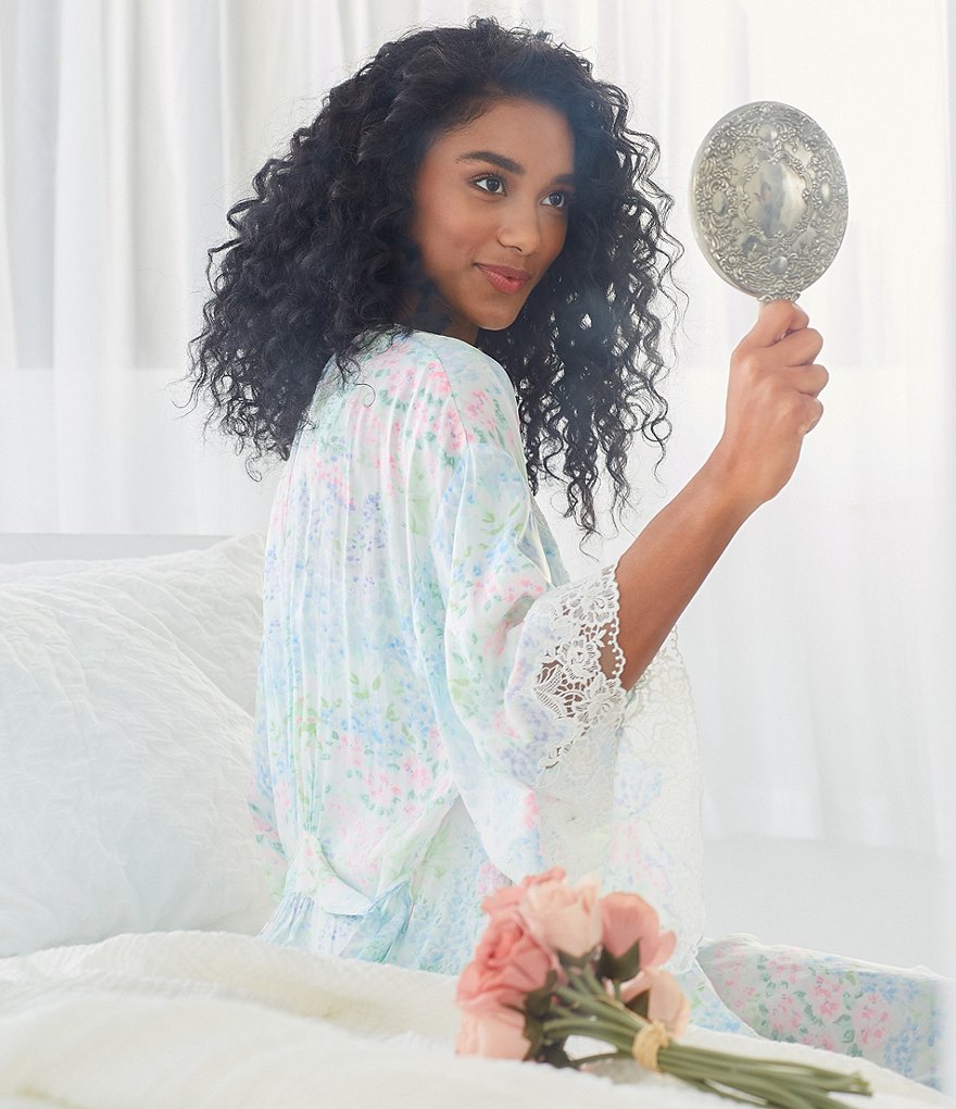 Lauren Ralph Lauren Paisley Print Satin Short Wrap Robe