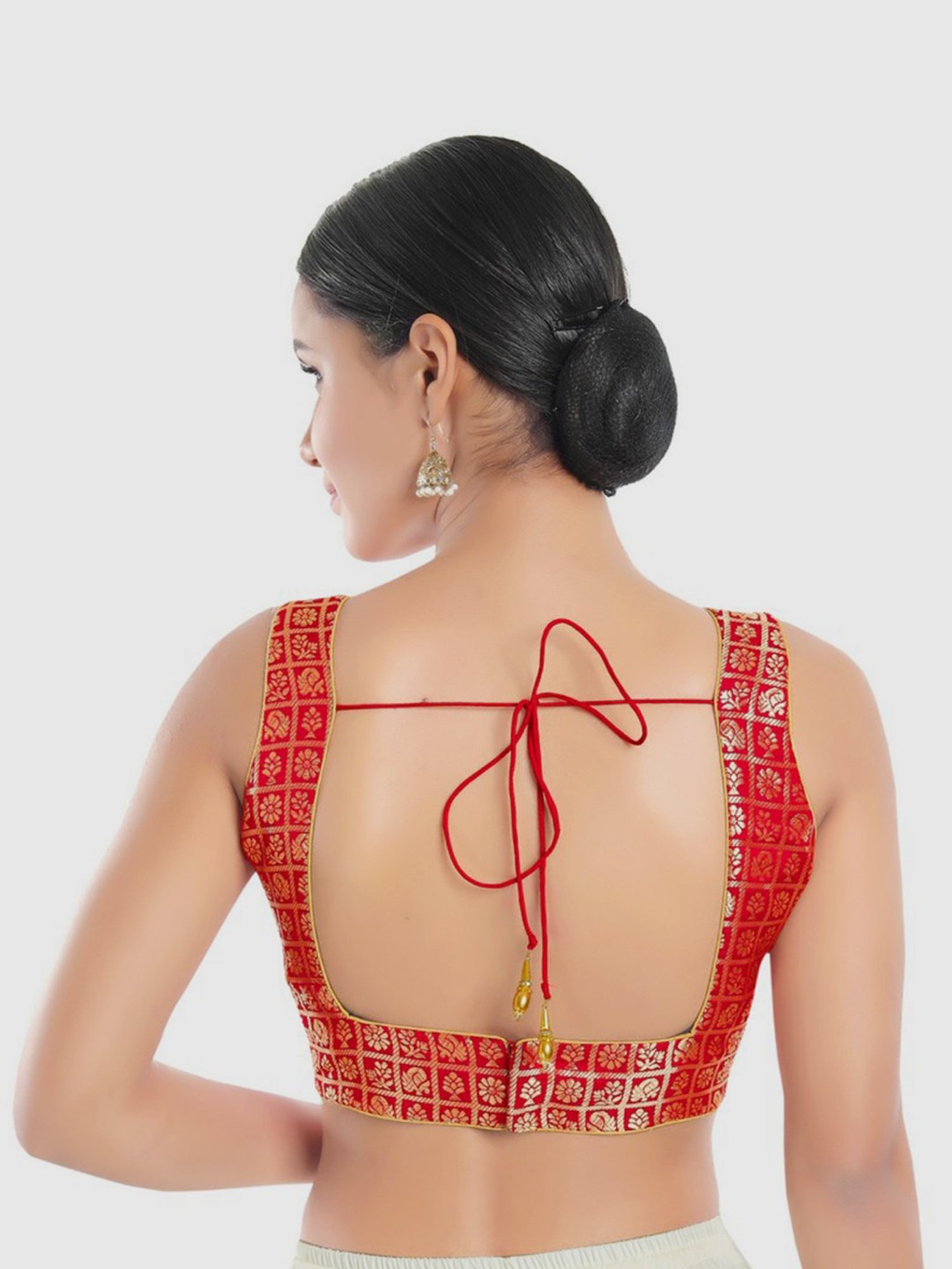 Salwar Studio Red Woven Pattern Readymade Blouse