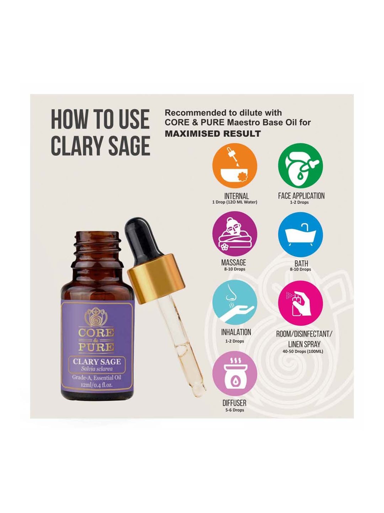 CORE & PURE Clary Sage Essential Oil - 12 ml