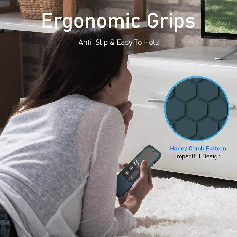 Fintie Protective Case for Apple TV 4K/ HD Siri Remote (1st Gen) - Honey Comb Lightweight Anti Slip Shockproof Silicone Cover for Apple TV 5th 4th Gen Siri Remote Controller, Dark Cyan