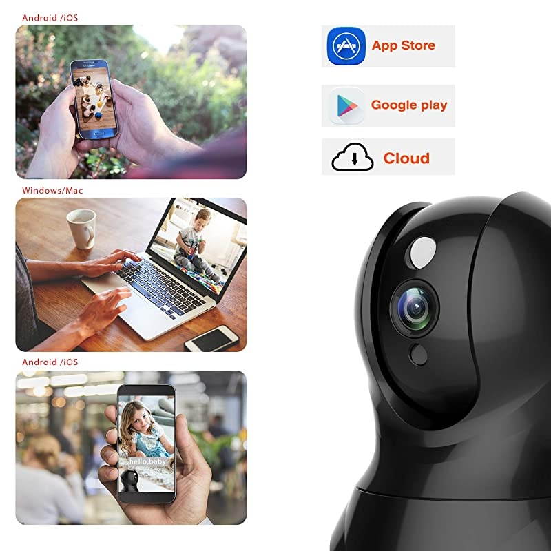 Security Camera 1080P WiFi Dog Pet Camera -  Wireless Indoor Pan/Tilt/Zoom Home Camera Baby Monitor IP Camera with Motion Detection Two-Way Audio, Night Vision - Cloud Storage