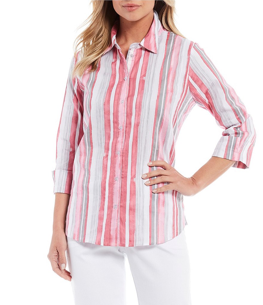 Ali Miles Petite Size Long Roll-Tab Sleeve Round V-Neck Pucker Knit Asymmetrical Tunic