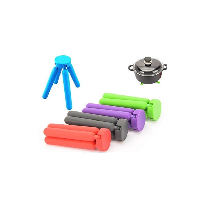Foldable Trivets (5pack),  Eco Collapsible Trivet Set, Silicone Pot Trivet Holder Save Much Space for Kitchen Home, Multi-Color