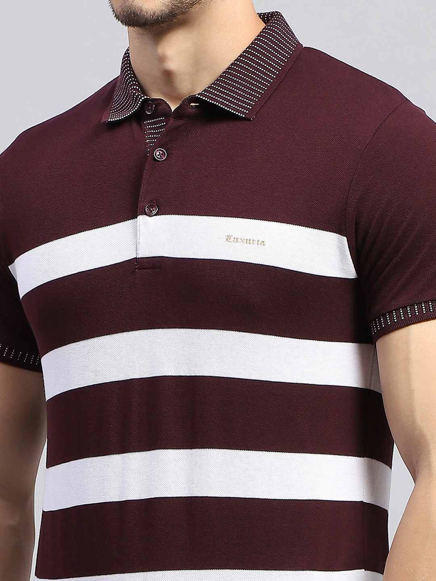 Monte Carlo Wine Regular Fit Striped Polo T-Shirt