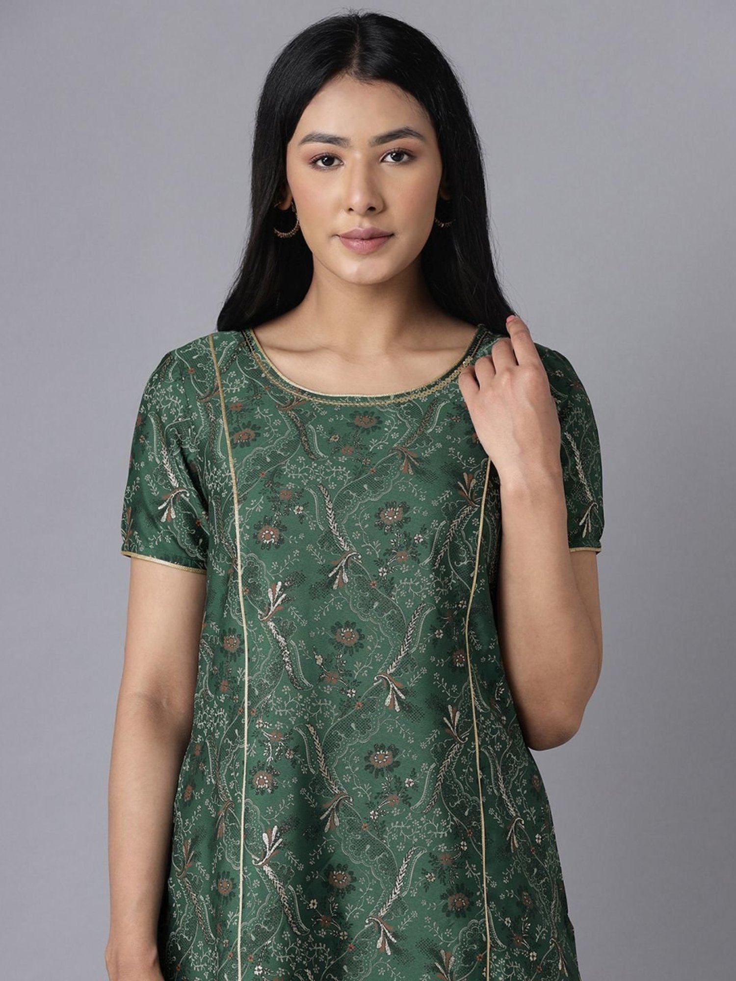 Aure by Aurelia Green & Brown Printed Kurta Palazzo Set