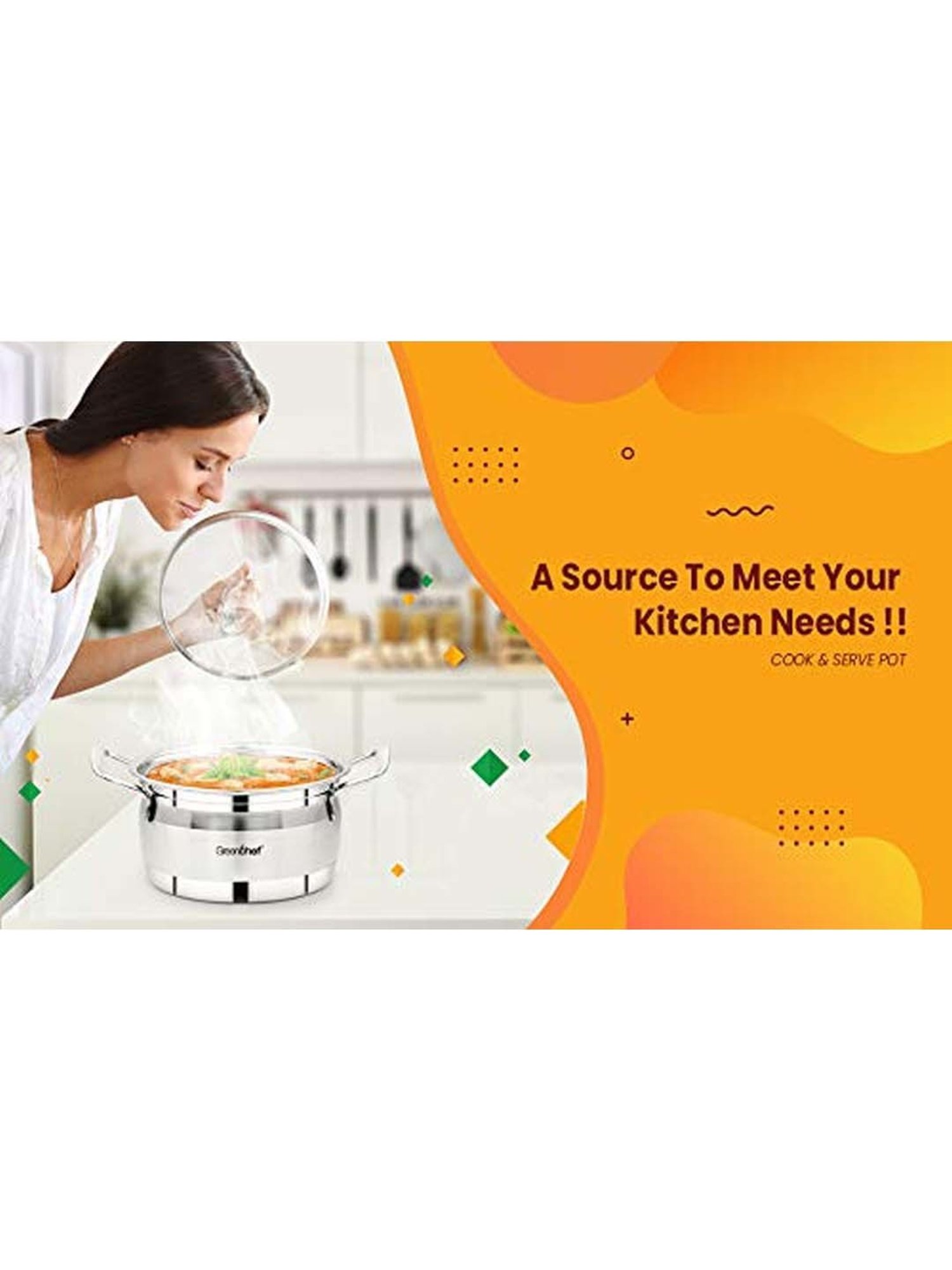 Greenchef Silver Stainless Steel 3-Piece Cookware Set with Lid