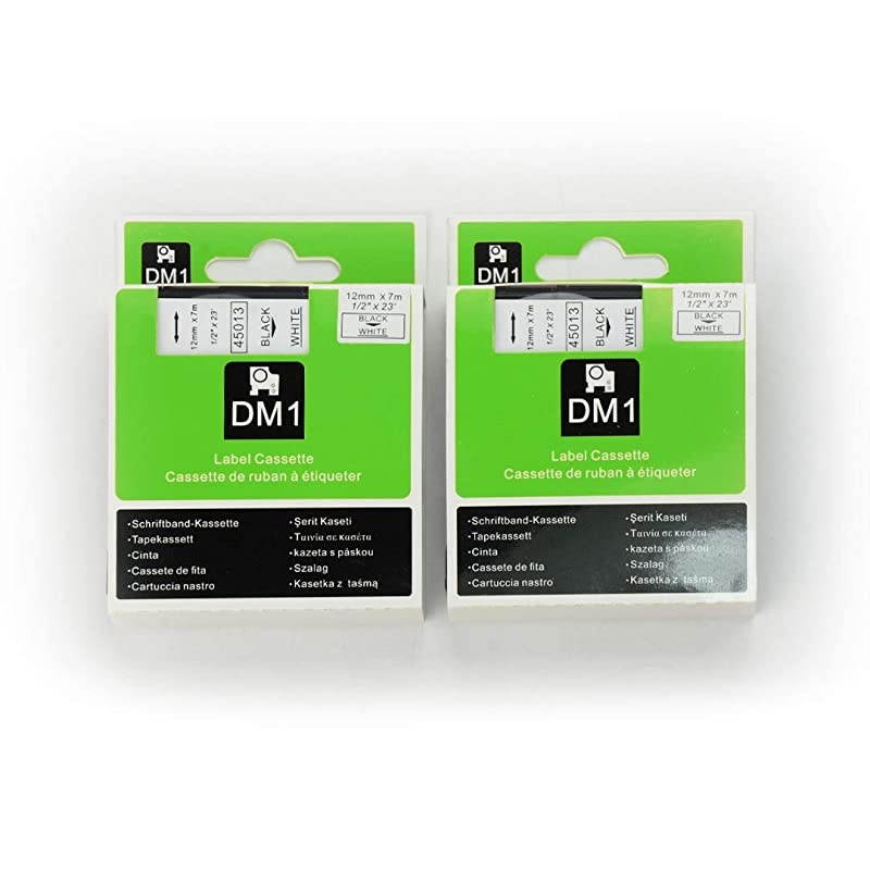 DYMO D1 45013 Label Tape  2 Pack Black on White Label Tape Cartridge Compatible for DYMO Standard D1 45013 Label Manager 12 x 23 12mm x 7m
