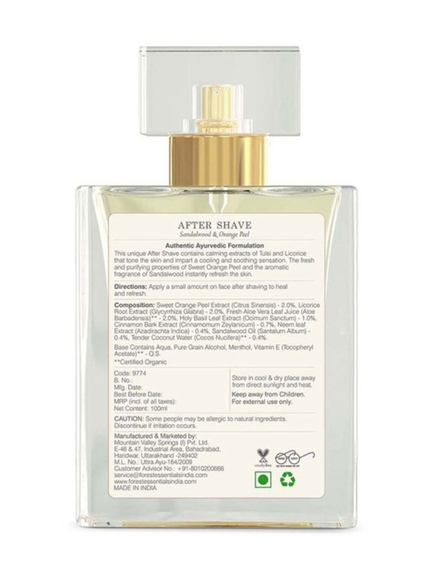 Forest Essentials Sandalwood, Orange Peel & Aloe Vera Aftershave Spray - 100 ml