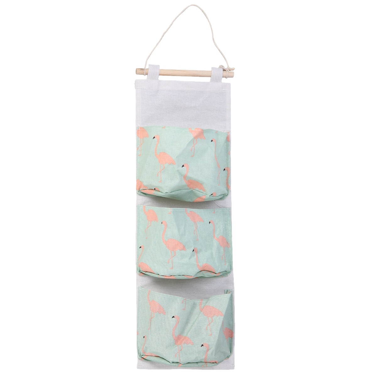 2pcs Canvas Storage Bags Hanging Bags Wall Fabric Hanging Doors Mobile Phone Bags Socks Wardrobes Dormitories Storage Box(White Flamingos and Green Flamingos)