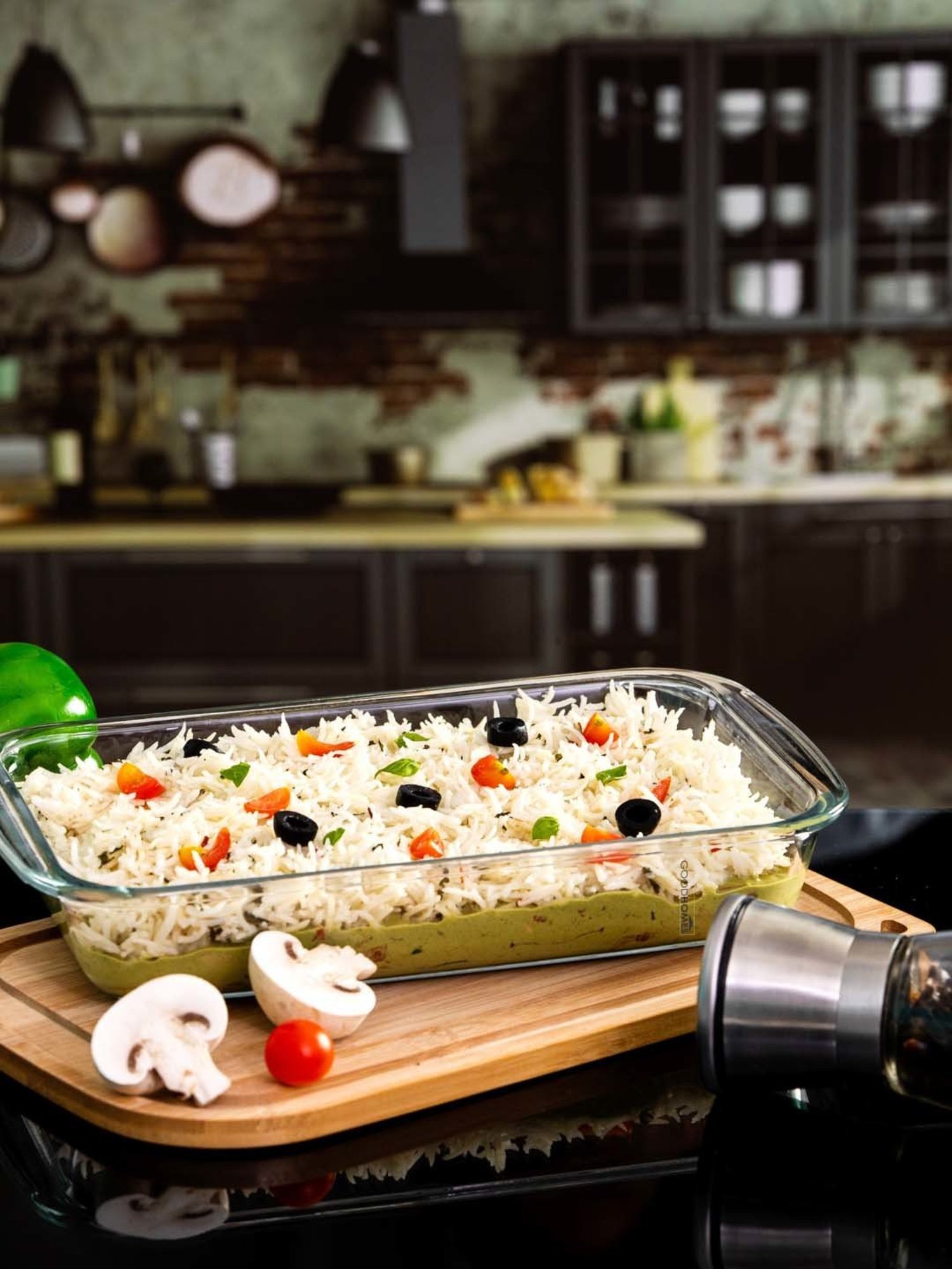 Goodhomes Transparent Glass Baking Dishes With Wooden Lid - Set of 2