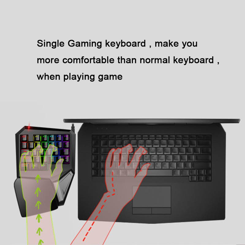 HISPETECH Delux T9 Pro 7 Colors LED Backlit Single Hand Professional Gaming Keyboard Wrist Support 1.8m USB Wire Anti-Ghosting Keyboard for PC Computer Desktop