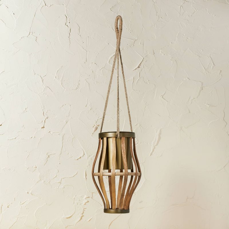 11" x 6.5" Metal/Rattan Hanging Planter Natural - Opalhouse™ designed with Jungalow™