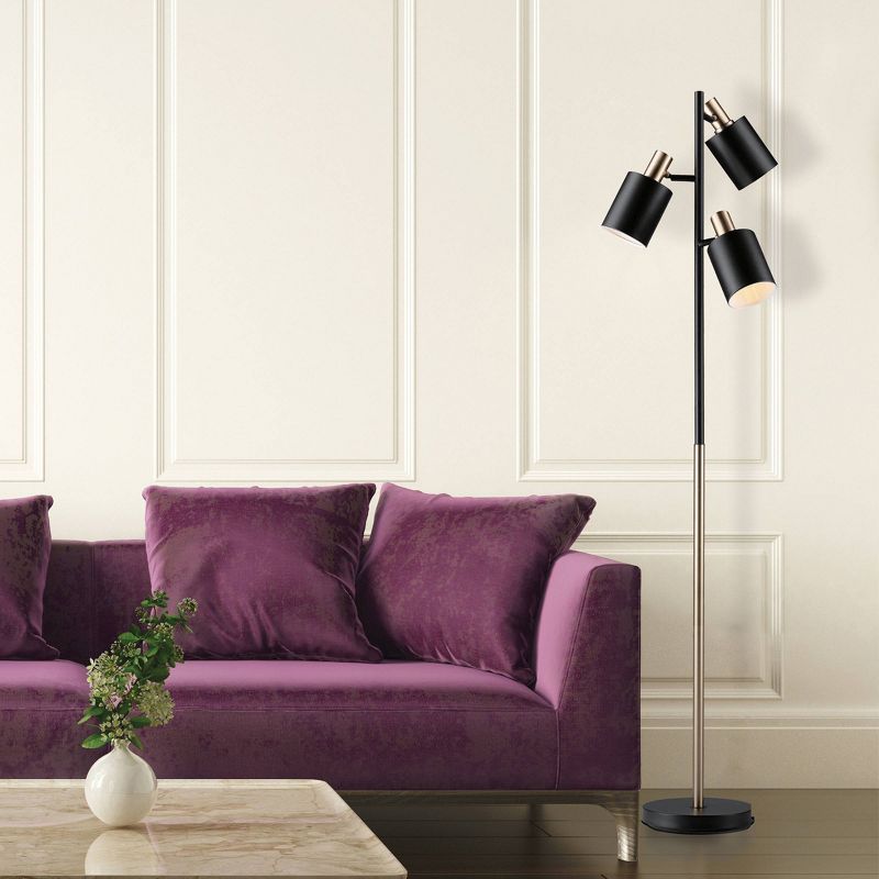 67" Fiona 3-Light Matte Black Track Tree Lamp with Matte Brass Accents - Novogratz x Globe