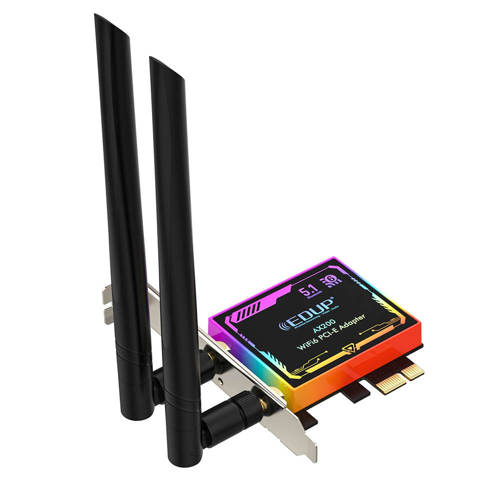 Wifi Adapter, EDUP PCI-E WiFi 6 AX200 AC 3000Mbps 802.11AX Network Card with Bluetooth 5.1 & Heat Sink Wireless PCI Express Wi-Fi Adapters With Colorful Breathing Light