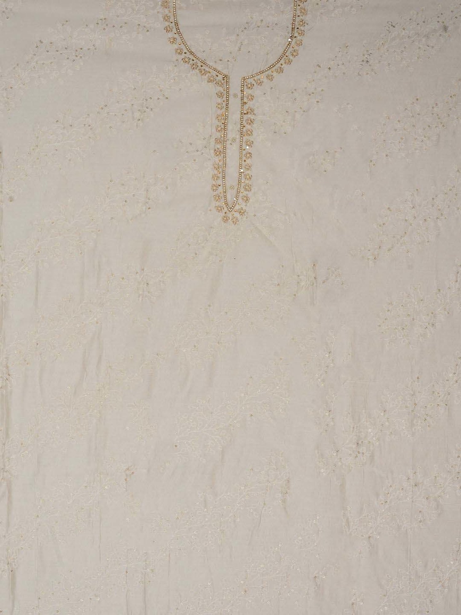 Jaipur Kurti White Cotton Embroidered Unstitched Dress Material