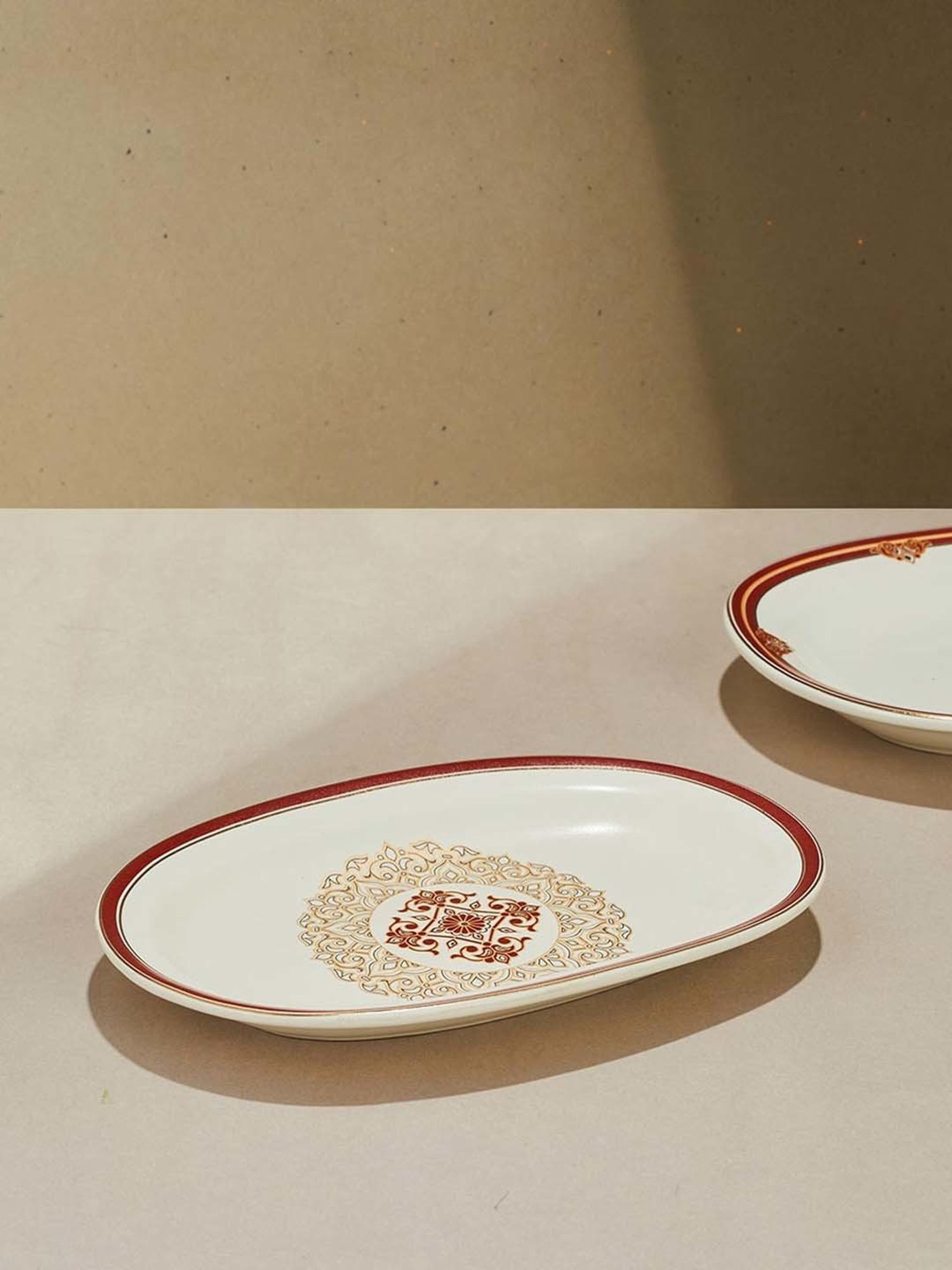 Fabindia Chitra Red Ceramic Small Oval Platter
