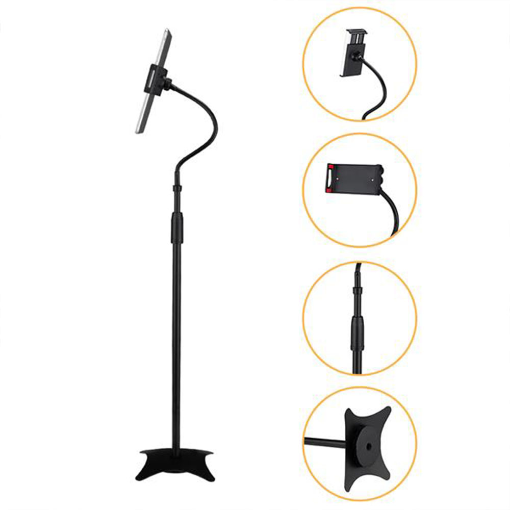 360 Degree Adjustable Height & Angle Flexible Long Arm Floor Stand Holder for 4.5"-10" Phone Tablet, Suit For Live Broadcast, Online Class, Face Time, Zoom Meeting, Video Call