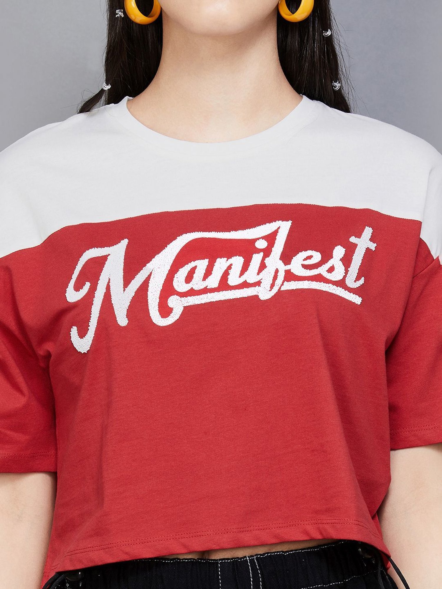 Ginger by Lifestyle Red Cotton Printed T-Shirt