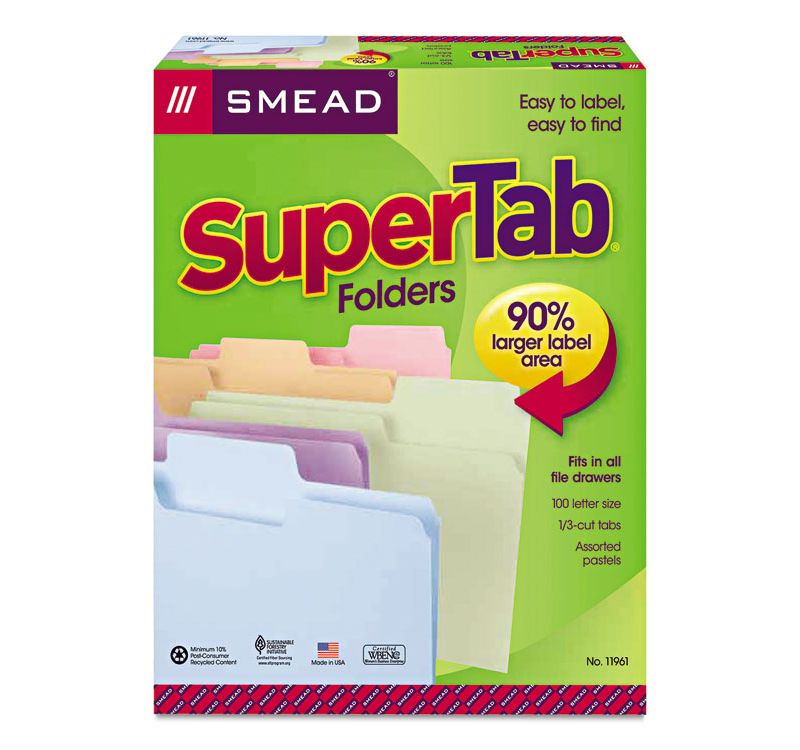 Smead Reinforced End Tab Fastener Folder Two Fasteners Letter Manila 50/BX 34105