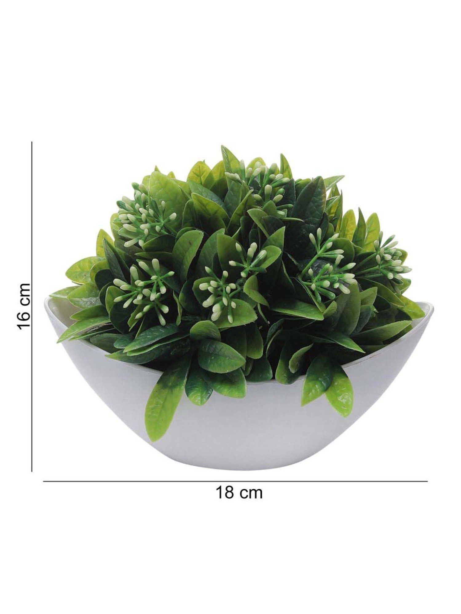 Foliyaj Green & White Plastic Artificial Plant With Leaves And Flowers