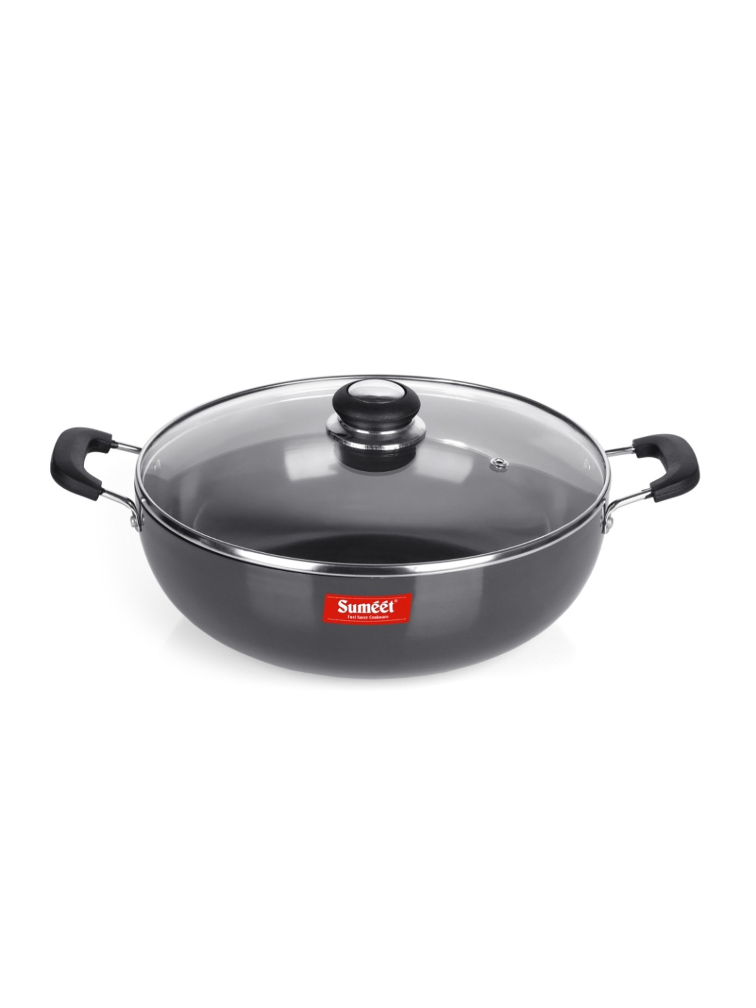 Sumeet 3mm Hard Anodized Deep kadai with Glass Lid Big Size No. - 15 (28.5cm Dia. 4.5 LTR Capacity)