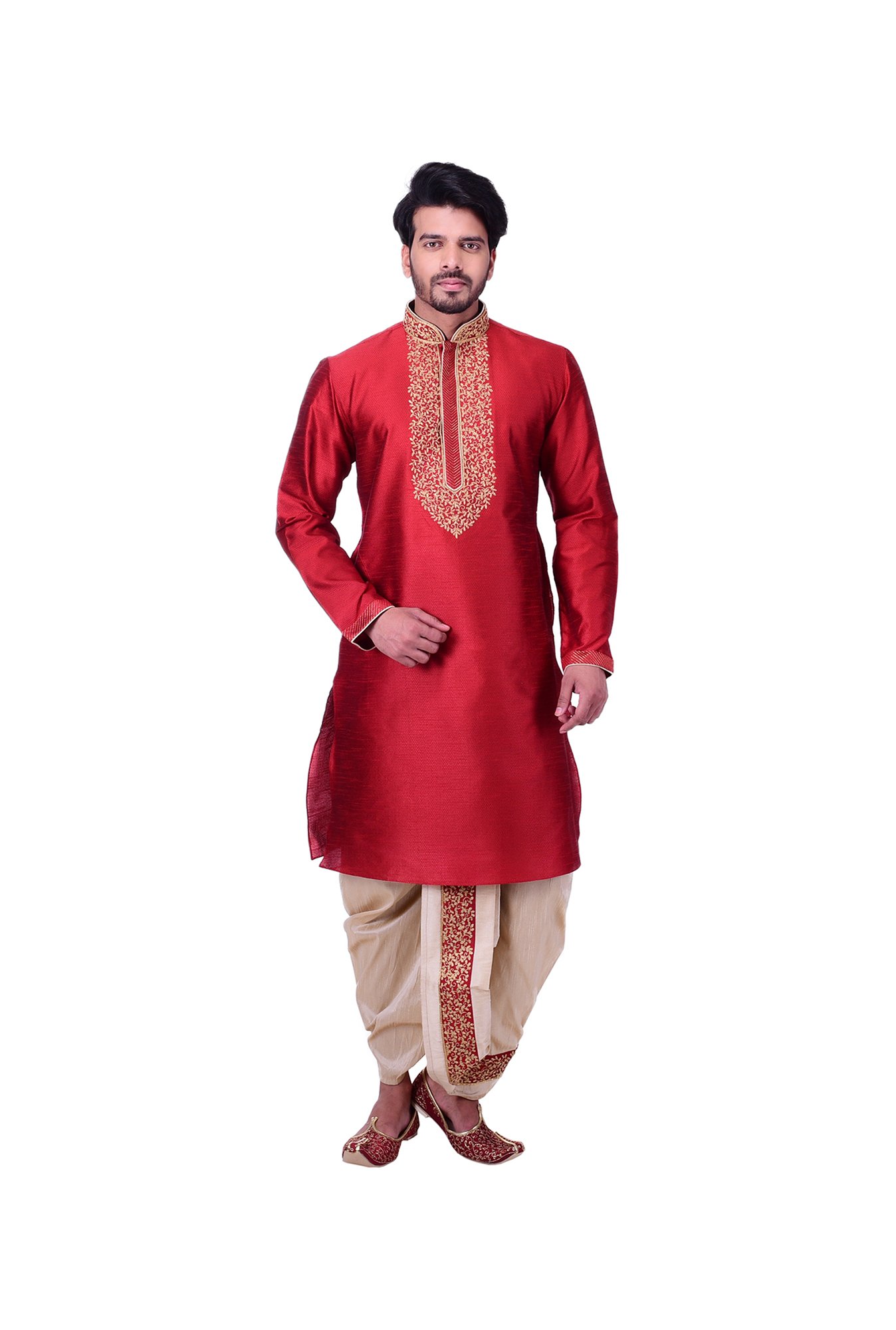 Manyavar Maroon Self Design Kurta & Churidar Set