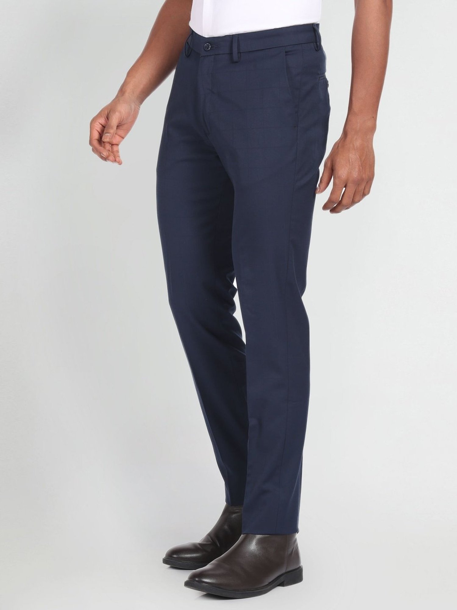 Arrow Newyork Blue Slim Fit Checks Trousers