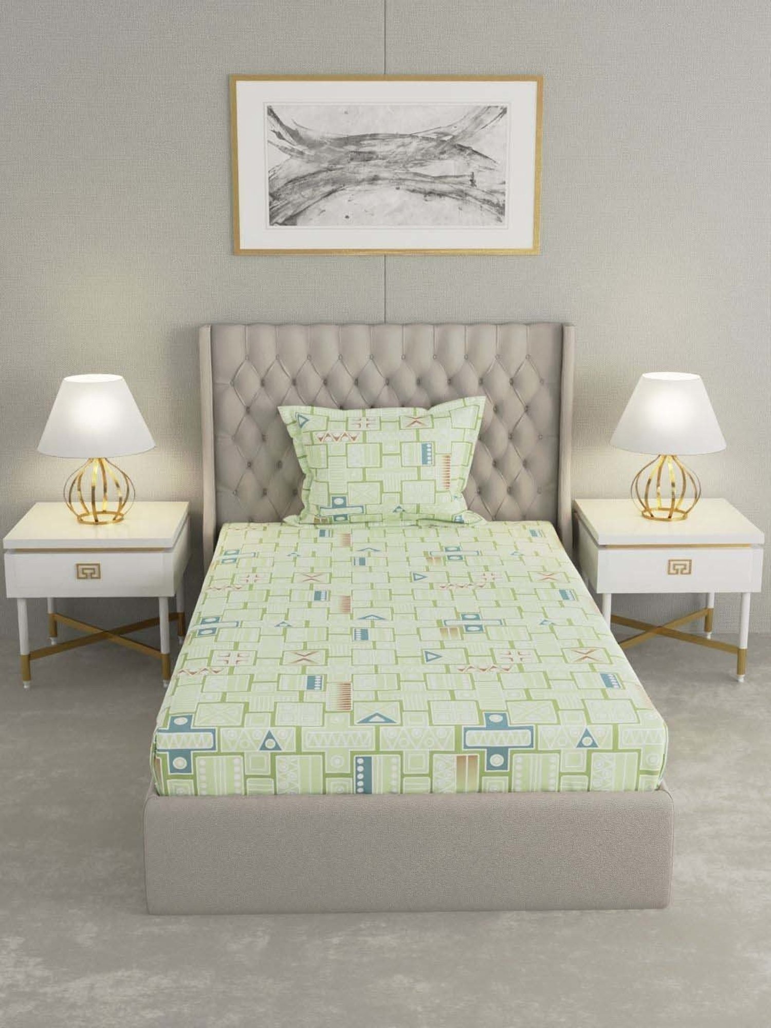 Raymond Home Delight Green 104 TC Cotton Single Bedsheet with 1 Pillow Cover