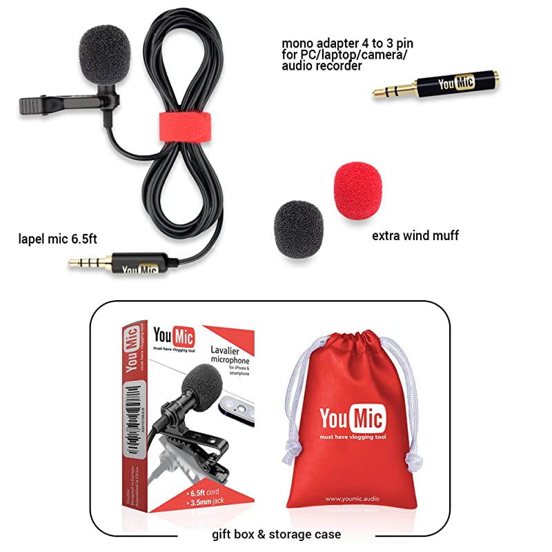 Lapel Microphone Omnidirectional Mic with Easy Clip On System Perfect for Recording Youtube Interview Video Conference Podcast Voice Dictation iPhone