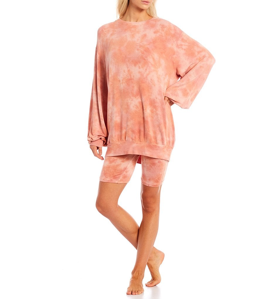 Honeydew Intimates Daze Off Tie-Dye Printed French Terry Oversized Crew Neck Coordinating Sleep Sweatshirt