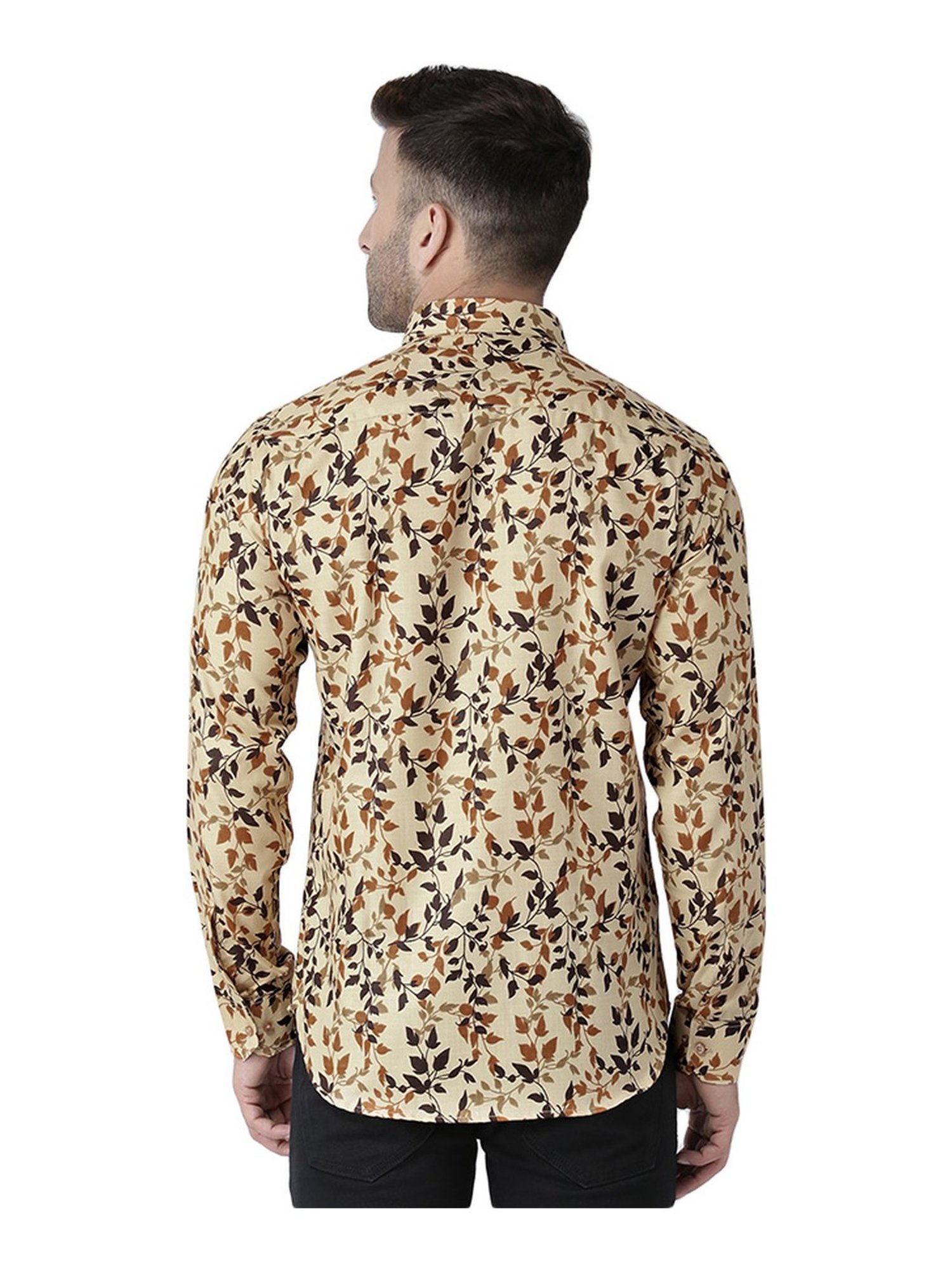 Hang Up Beige & Brown Slim Fit Printed Shirt