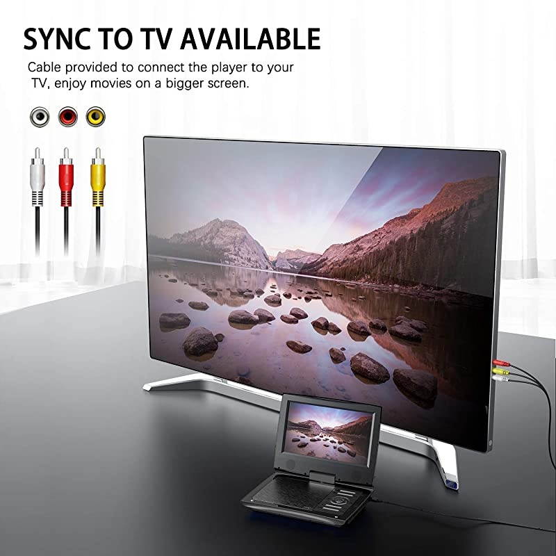 11 Portable DVD Player for Car and Kids with 95 inch HD Swivel Screen 5 Hour Rechargeable Battery Dual Earphone Jack Supports SD CardUSBCDDVD with Extra Headrest Mount Case Black